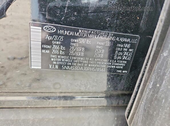 5NMS3DAJ0PH578561 2023 HYUNDAI SANTA Black VIN კოდის სტიკერის ხედი