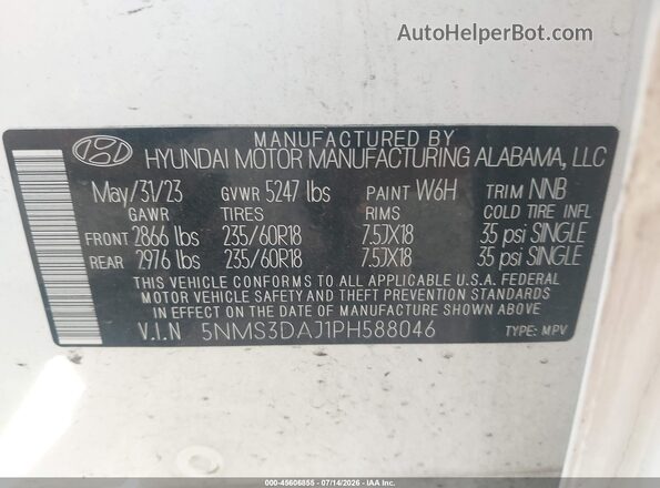5NMS3DAJ1PH588046 2023 HYUNDAI SANTA FE White Vista del compartimento del motor