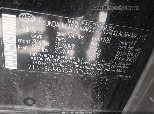 5NMS3DAJ5PH607889 2023 HYUNDAI SANTA FE Black Widok komory silnika