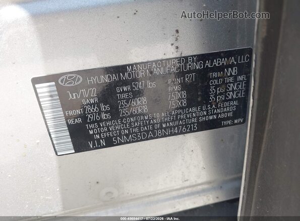 5NMS3DAJ8NH476213 2022 HYUNDAI SANTA FE Серебряный Вид подкапотного пространства