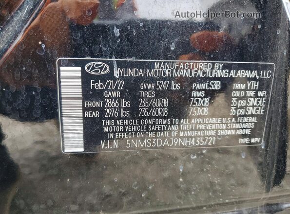 5NMS3DAJ9NH435721 2022 HYUNDAI SANTA Black 360 interior view