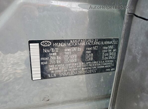 5NMS3DAJ9PH528922 2023 HYUNDAI SANTA Gray VIN կոդի պիտակի տեսք
