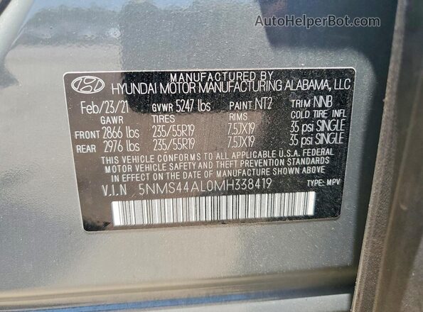 5NMS44AL0MH338419 2021 HYUNDAI SANTA Серый Вид наклейки с VIN-кодом