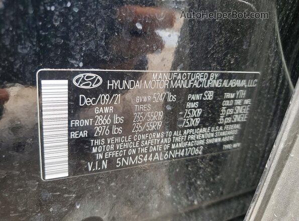 5NMS44AL6NH417062 2022 HYUNDAI SANTA Черный Вид наклейки с VIN-кодом