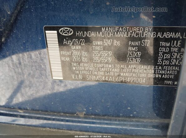 5NMS44AL6PH491004 2023 HYUNDAI SANTA FE Blue Շարժիչի բաժամունքի տեսք