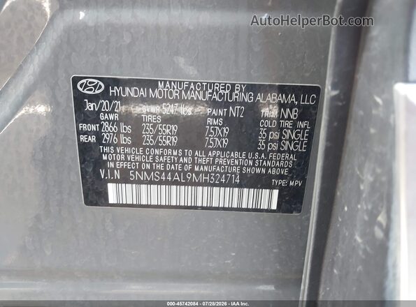 5NMS44AL9MH324714 2021 HYUNDAI SANTA FE Gray Widok komory silnika