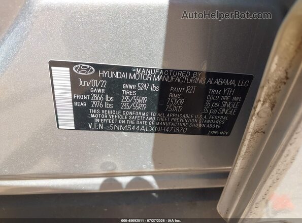 5NMS44ALXNH471870 2022 HYUNDAI SANTA FE Silver ძრავის განყოფილების ხედი