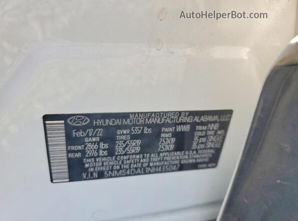 5NMS4DAL1NH435047 2022 HYUNDAI SANTA White Շարժիչի բաժամունքի տեսք