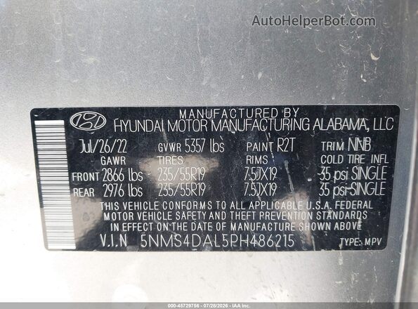 5NMS4DAL5PH486215 2023 HYUNDAI SANTA FE Silver Շարժիչի բաժամունքի տեսք