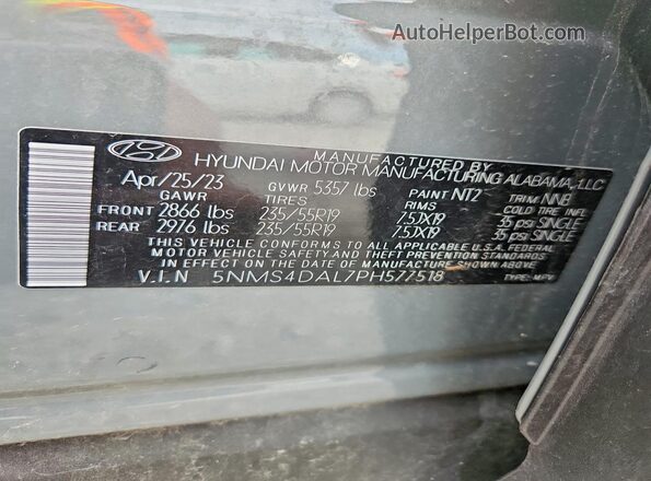 5NMS4DAL7PH577518 2023 HYUNDAI SANTA Gray VIN კოდის სტიკერის ხედი
