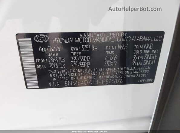 5NMS4DAL8PH574076 2023 HYUNDAI SANTA FE Белый Вид подкапотного пространства