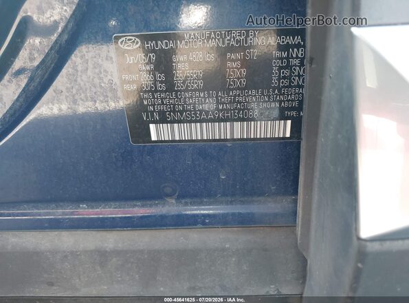 5NMS53AA9KH134088 2019 HYUNDAI SANTA FE Blue Вид підкапотного простору