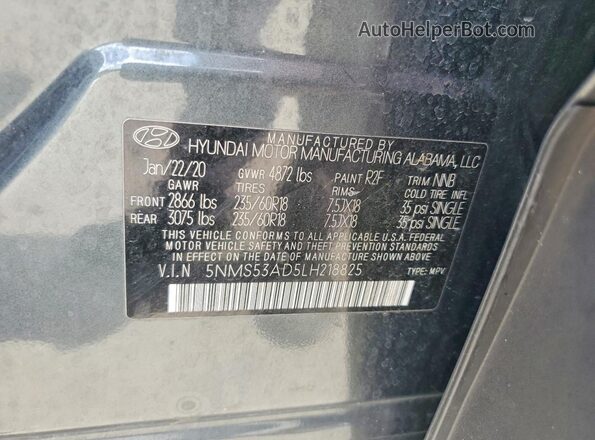 5NMS53AD5LH218825 2020 HYUNDAI SANTA Серый Вид подкапотного пространства