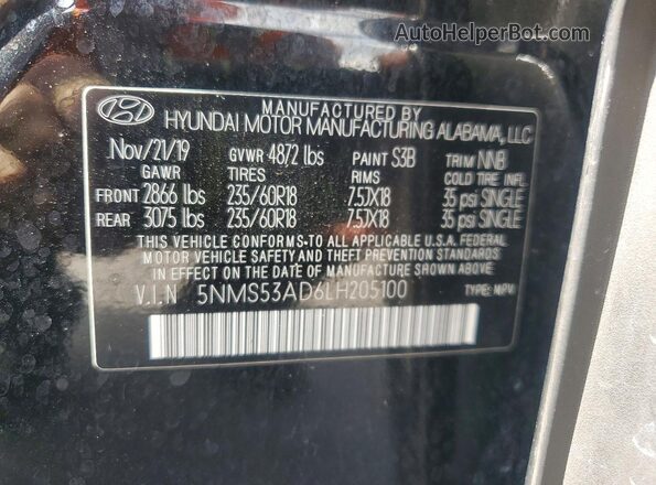 5NMS53AD6LH205100 2020 HYUNDAI SANTA Black Շարժիչի բաժամունքի տեսք