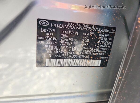 5NMS53AD8LH211786 2020 HYUNDAI SANTA Серебряный Вид наклейки с VIN-кодом