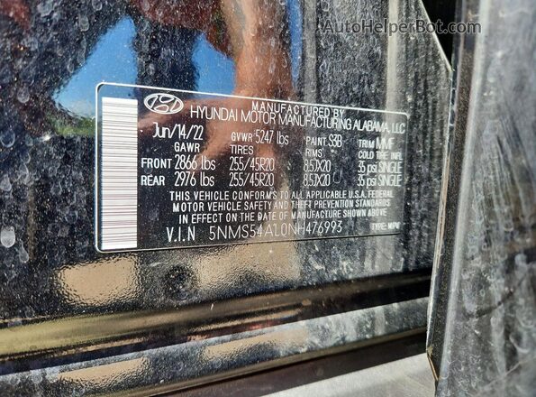 5NMS54AL0NH476993 2022 HYUNDAI SANTA Black VIN կոդի պիտակի տեսք