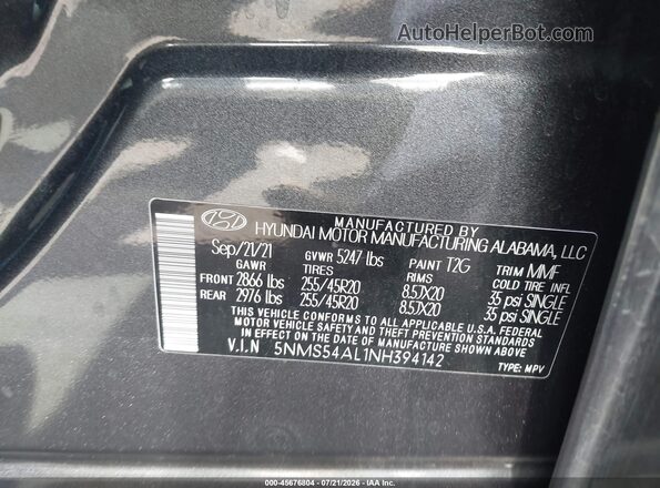 5NMS54AL1NH394142 2022 HYUNDAI SANTA FE Серый Вид подкапотного пространства