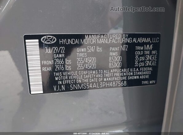 5NMS54AL3PH487568 2023 HYUNDAI SANTA FE Gray Engine compartment view