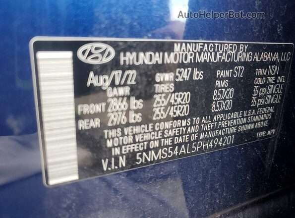 5NMS54AL5PH494201 2023 HYUNDAI SANTA Blue Вид підкапотного простору