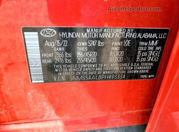 5NMS54AL8PH493334 2023 HYUNDAI SANTA Red Панорамний вид салону 360°