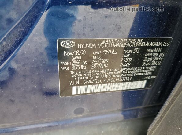 5NMS5CAA0LH301164 2020 HYUNDAI SANTA Blue Vista del compartimento del motor