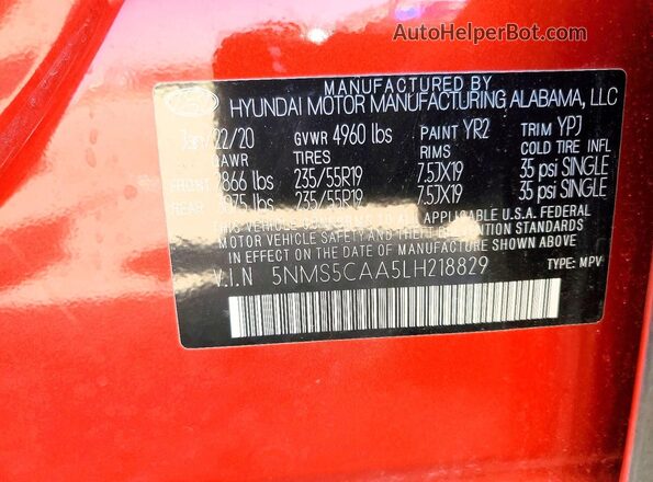 5NMS5CAA5LH218829 2020 HYUNDAI SANTA Red VIN կոդի պիտակի տեսք