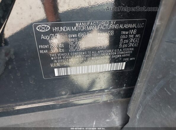 5NMS5CAA7KH029517 2019 HYUNDAI SANTA FE Черный Вид подкапотного пространства