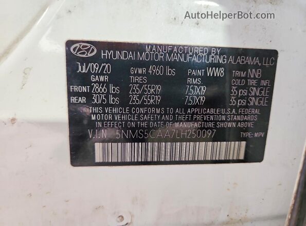 5NMS5CAA7LH250097 2020 HYUNDAI SANTA White VIN կոդի պիտակի տեսք