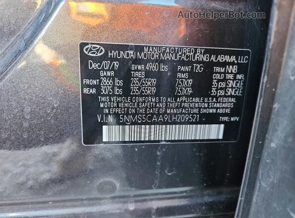 5NMS5CAA9LH209521 2020 HYUNDAI SANTA Gray Вид наклейки з VIN-кодом