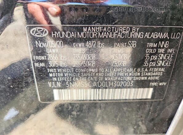5NMS5CAD0LH302003 2020 HYUNDAI SANTA Black VIN კოდის სტიკერის ხედი