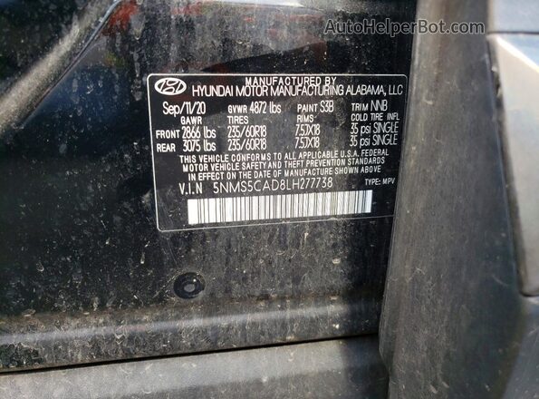 5NMS5CAD8LH277738 2020 HYUNDAI SANTA Black VIN კოდის სტიკერის ხედი