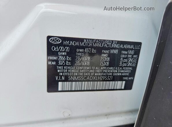 5NMS5CADXLH295321 2020 HYUNDAI SANTA White ძრავის განყოფილების ხედი