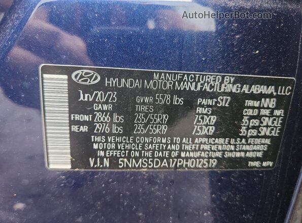 5NMS5DA17PH012519 2023 HYUNDAI SANTA Blue Շարժիչի բաժամունքի տեսք