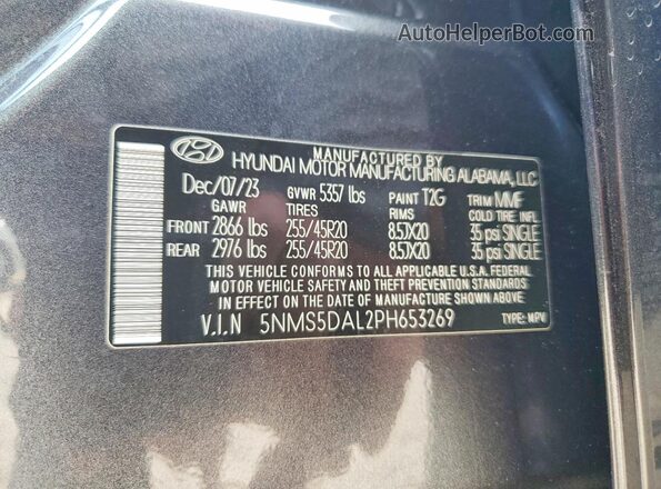 5NMS5DAL2PH653269 2023 HYUNDAI SANTA Charcoal VIN sticker view