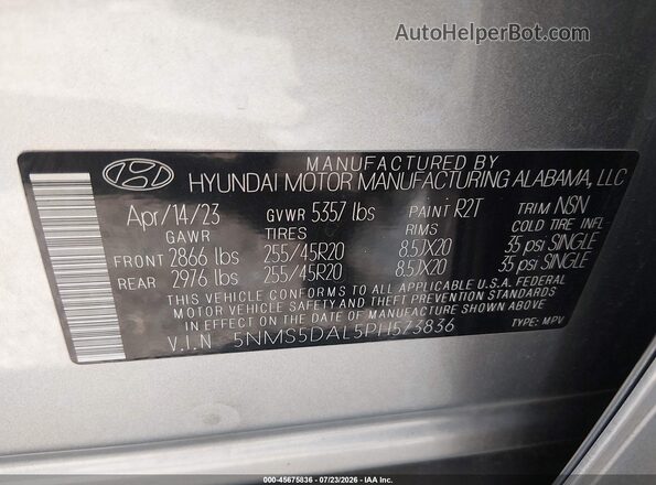 5NMS5DAL5PH573836 2023 HYUNDAI SANTA FE Серебряный Вид подкапотного пространства