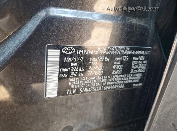 5NMS5DAL6NH449586 2022 HYUNDAI SANTA Black VIN sticker view