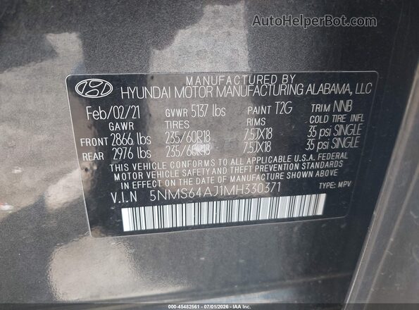 5NMS64AJ1MH330371 2021 HYUNDAI SANTA FE Gray Engine compartment view