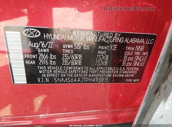 5NMS64AJ1PH493915 2023 HYUNDAI SANTA FE Red Engine compartment view