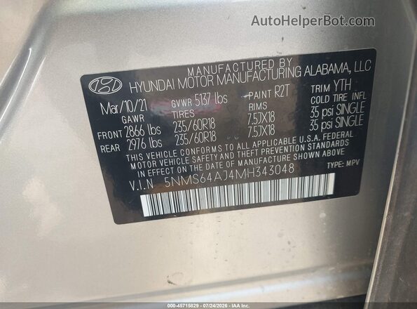 5NMS64AJ4MH343048 2021 HYUNDAI SANTA FE Silver Widok komory silnika