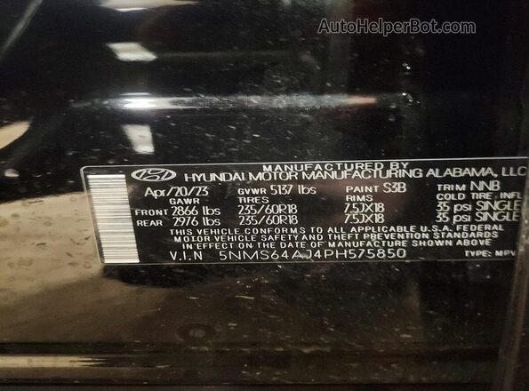 5NMS64AJ4PH575850 2023 HYUNDAI SANTA Черный Вид наклейки с VIN-кодом