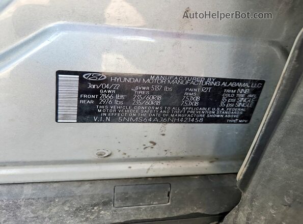 5NMS64AJ6NH421458 2022 HYUNDAI SANTA Silver Widok komory silnika