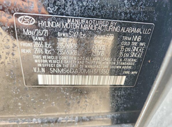5NMS6DAJ0MH371350 2021 HYUNDAI SANTA Black Engine compartment view
