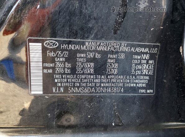 5NMS6DAJ0NH438174 2022 HYUNDAI SANTA Black Вид підкапотного простору