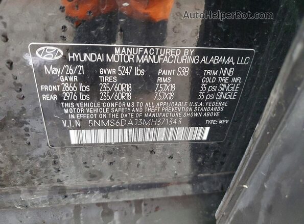 5NMS6DAJ3MH371343 2021 HYUNDAI SANTA Black Սալոնի 360 աստիճան տեսք
