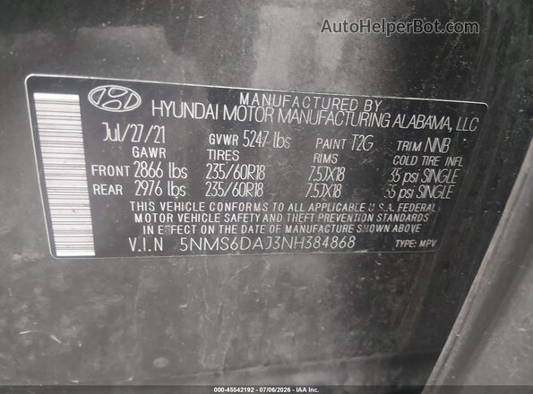 5NMS6DAJ3NH384868 2022 HYUNDAI SANTA FE Gray Vista del compartimento del motor