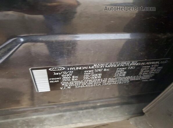 5NMS6DAJ3NH428299 2022 HYUNDAI SANTA Gray VIN კოდის სტიკერის ხედი