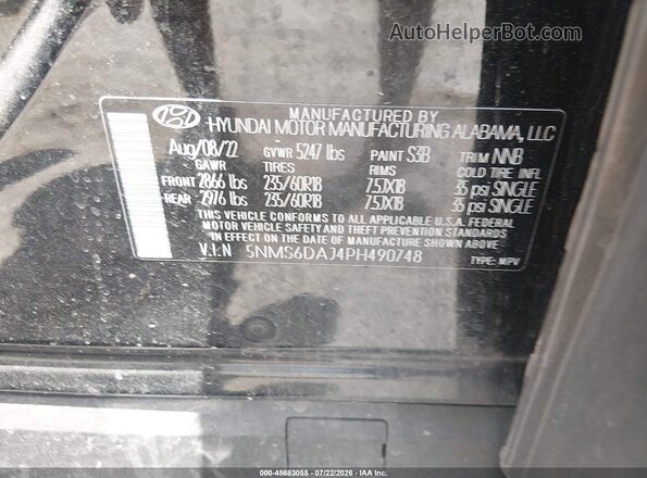 5NMS6DAJ4PH490748 2023 HYUNDAI SANTA FE Black Вид підкапотного простору