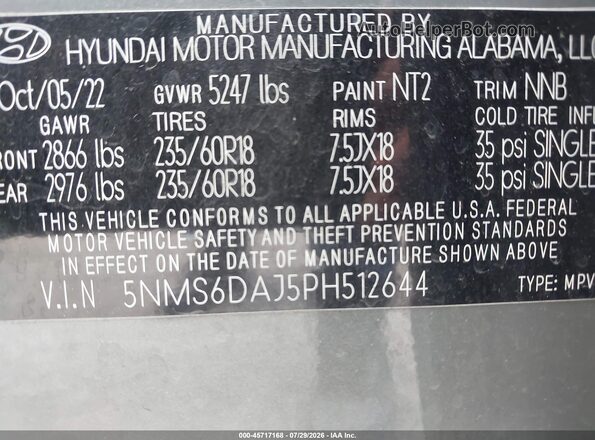 5NMS6DAJ5PH512644 2023 HYUNDAI SANTA FE Gray Widok komory silnika