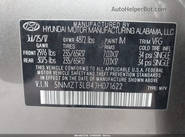 5NMZT3LB4JH071622 2018 HYUNDAI SANTA FE SPORT Серый Вид подкапотного пространства