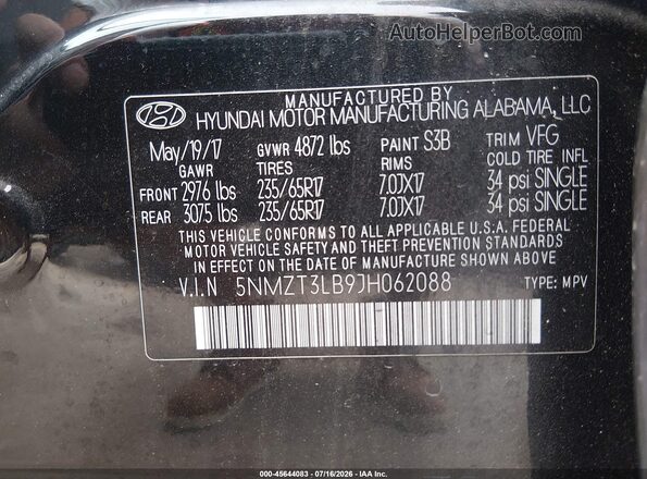 5NMZT3LB9JH062088 2018 HYUNDAI SANTA FE SPORT Black Engine compartment view